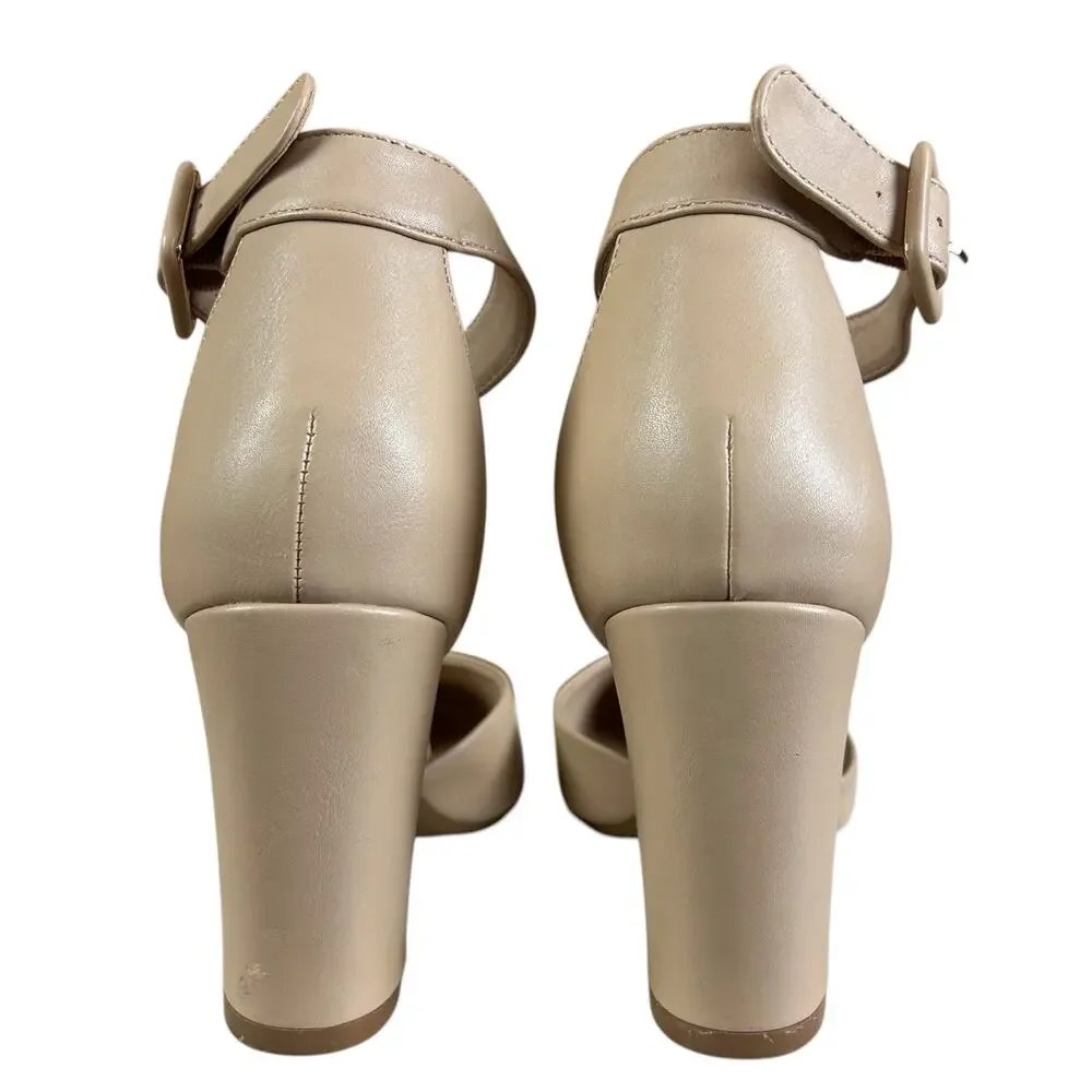 Dream Pairs Angela Pumps Sz 8.5 Beige Ankle Strap Minimalist Classic Block Heels - Picture 5 of 11